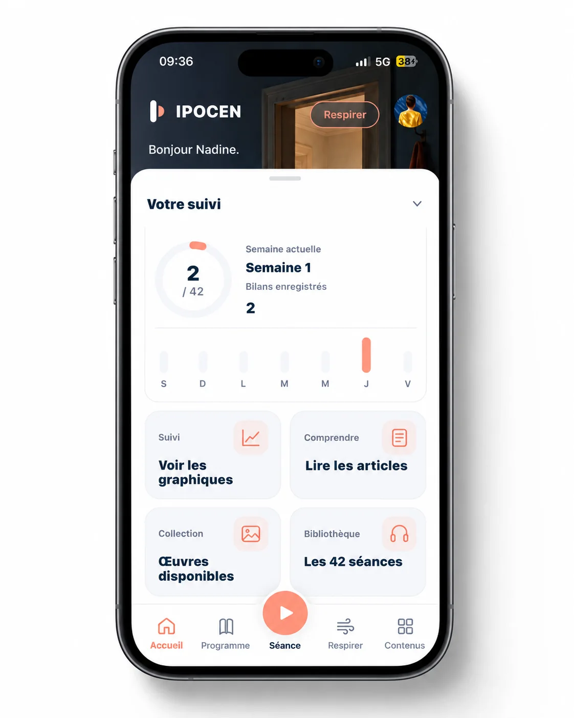 Présentation de l’application IPOCEN sur iPhone, avec son interface réelle de suivi